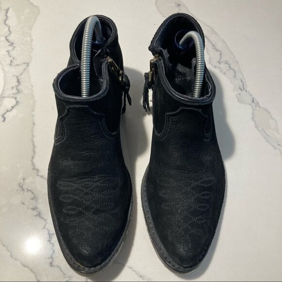 ANINE BING Sz 37 Western Style Suede Stitches Toe Cap Booties - Picture 2 of 15